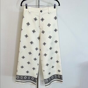 Zara Embroidered Linen Blend Culotte Crop Pants